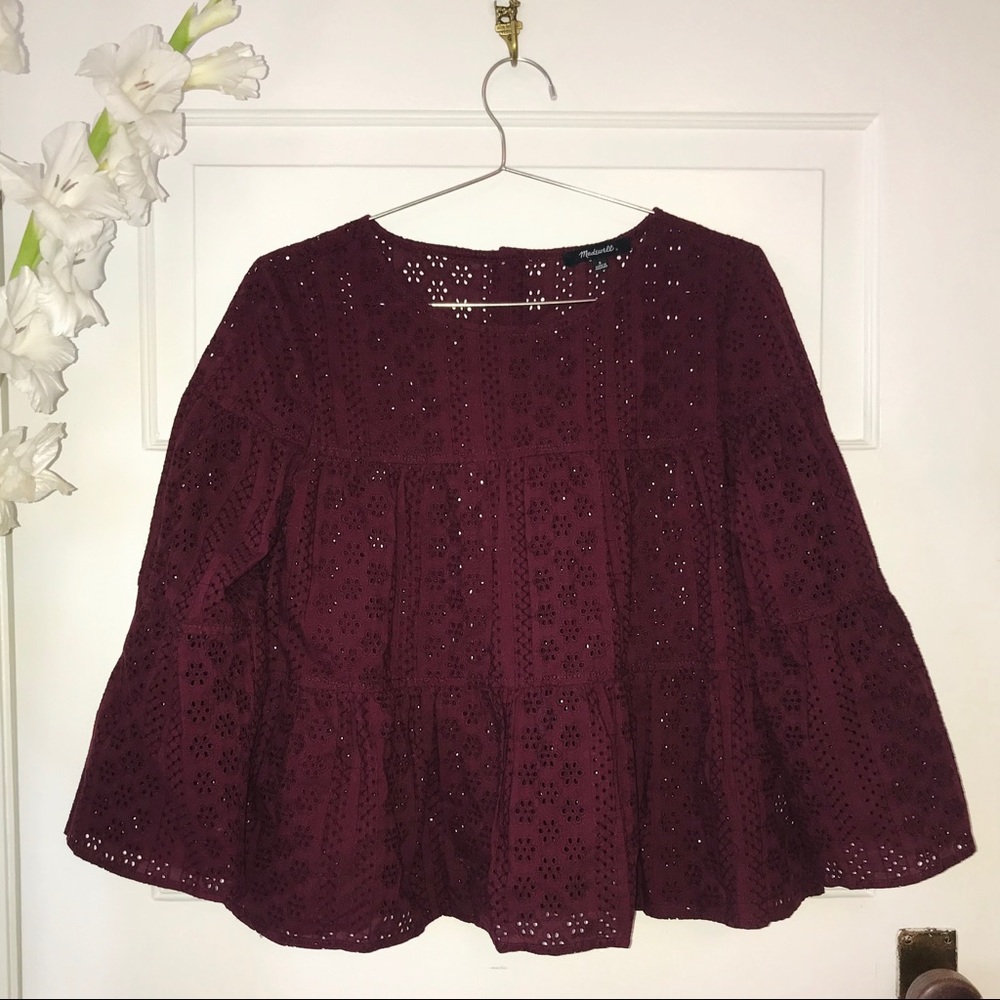 Madewell Tiered Button Back Eyelet Top NWOT S